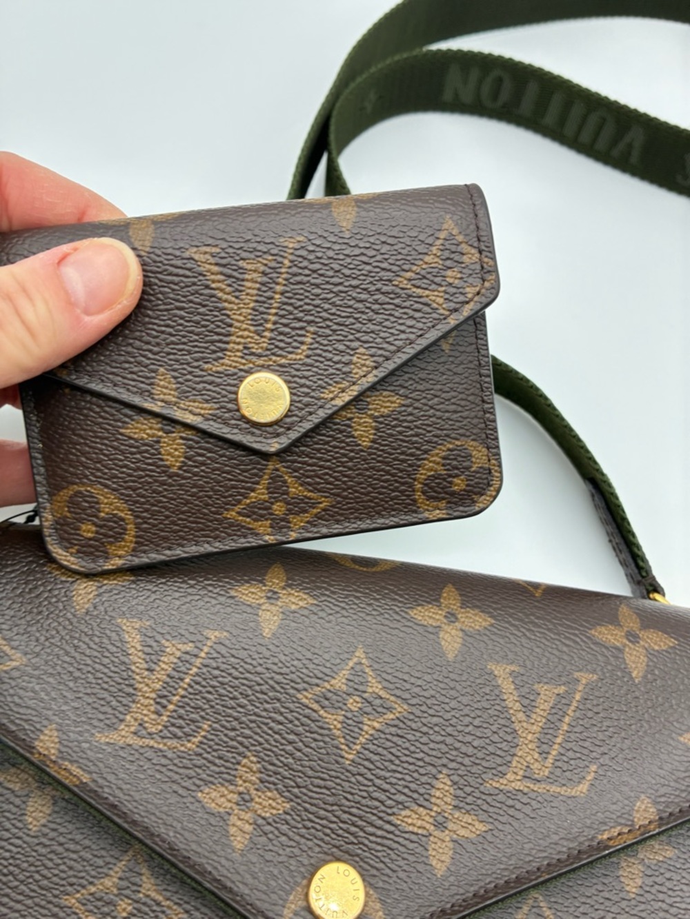 Louis Vuitton Monogram felicie pochette green strap & go w/ mini wallet with COA - Picture 4 of 15